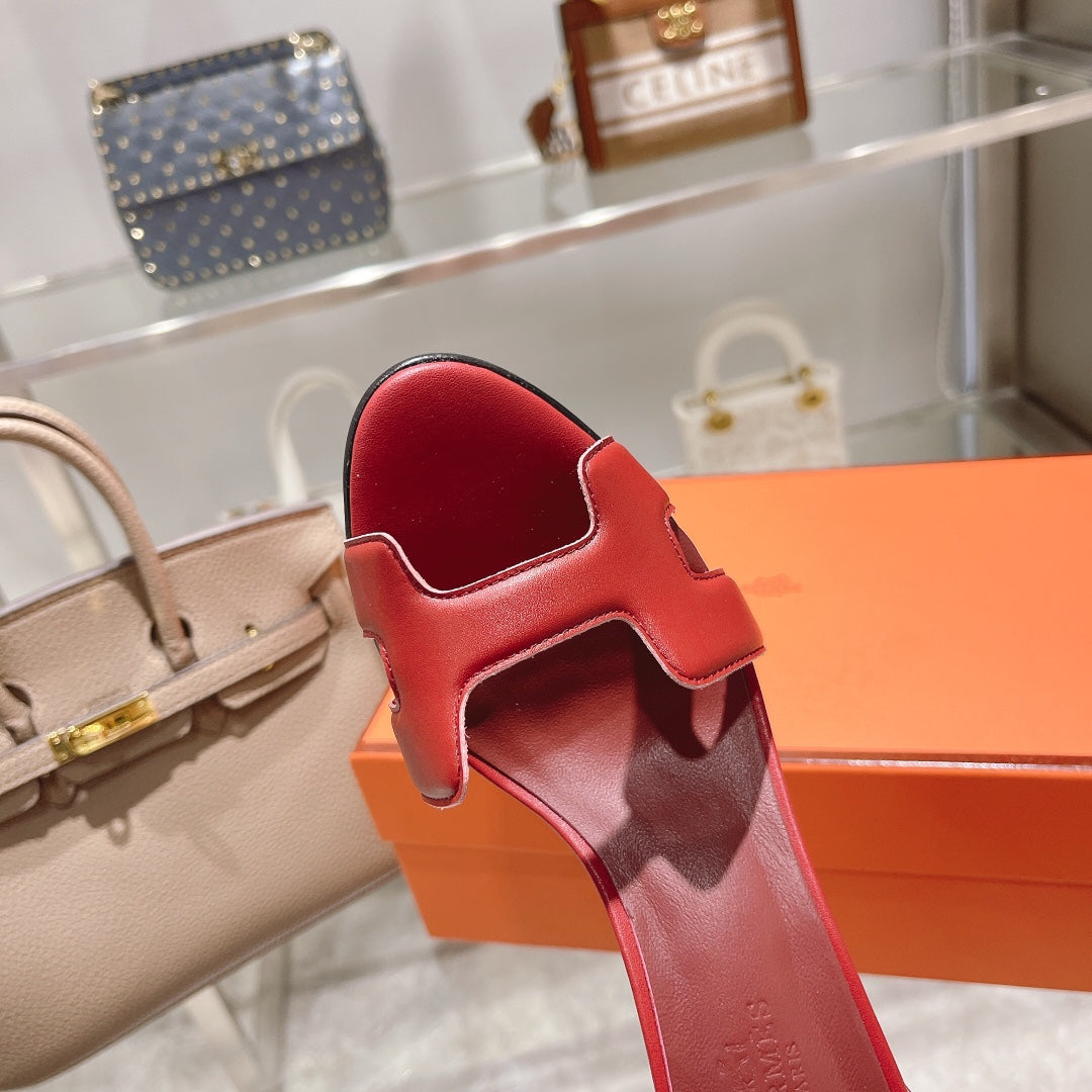HERMES PREMIERE 105 SANDAL IN CHERRY RED CALFSKIN