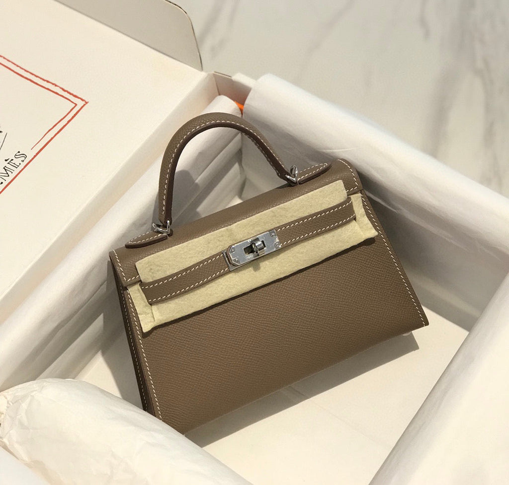HERMES KELLY MINI 20 ETOUPE EPSOM SILVER HARDWARE