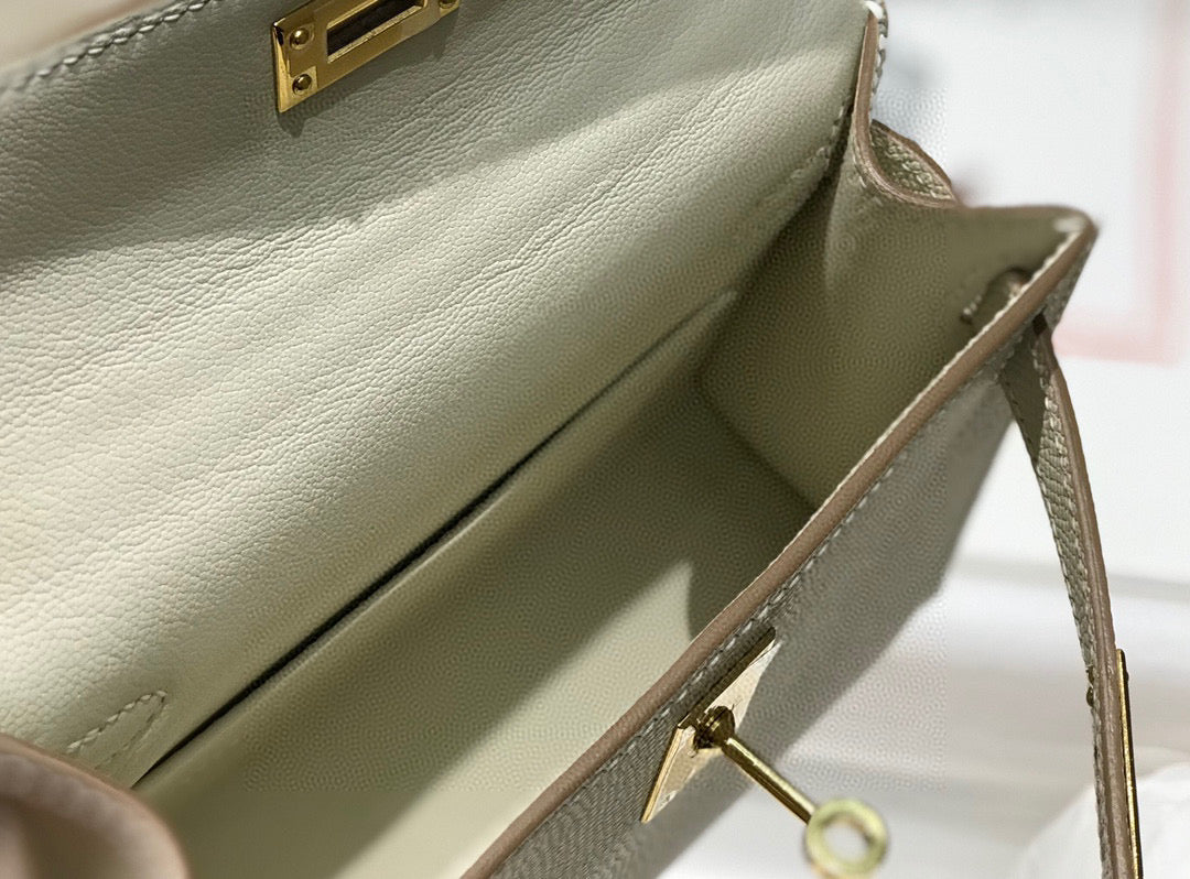 HERMES KELLY MINI 20 WHITE EPSOM GOLD HARDWARE
