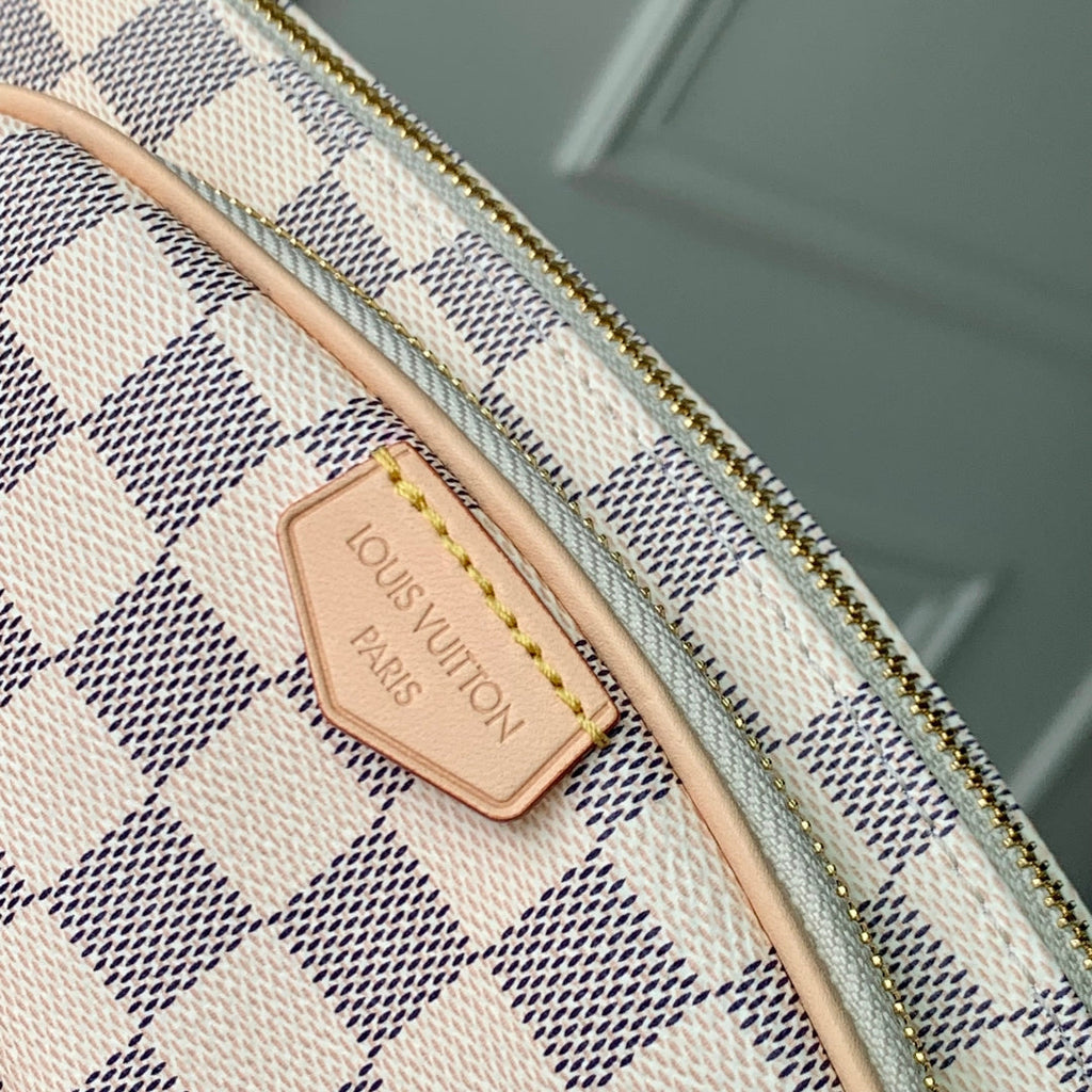 LOUIS VUITTON KEEPIT BUMBAG 29 IN WHITE GREY CHECKERBOARD PATTERN DAMIER AZUR COATED CANVAS