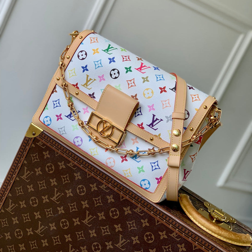 LOUIS VUITTON LV x TM DAUPHINE SOFT 28 IN COLORFUL MONOGRAM PATTERN AND WHITE COATED CANVAS