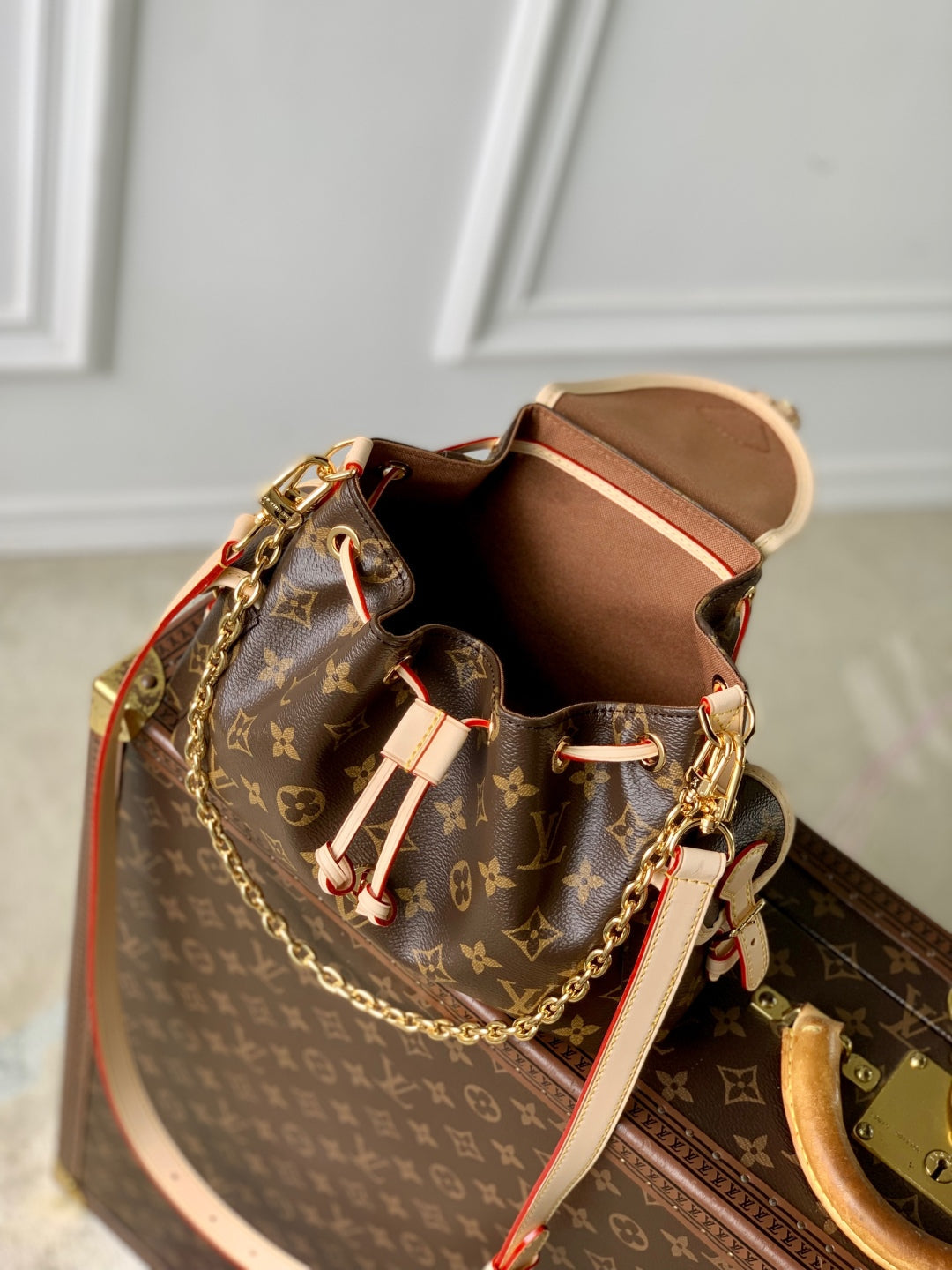LOUIS VUITTON MONTSOURIS BACKPACK MINI 27 IN BROWN MONOGRAM COATED CANVAS AND CALFSKIN