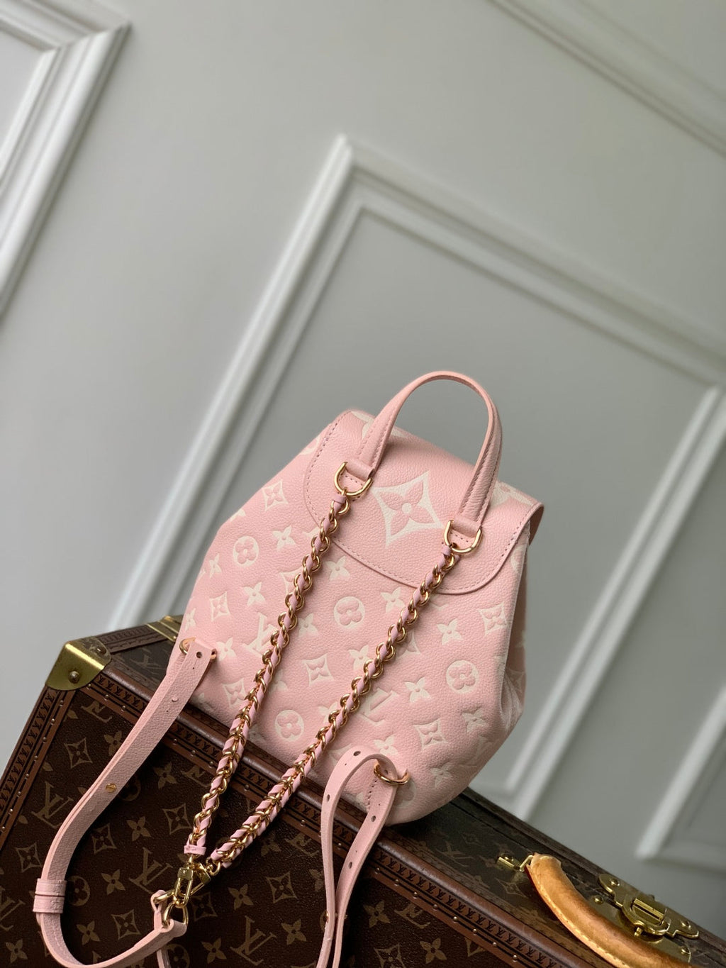 LOUIS VUITTON BACKUP BACKPACK 22 IN LIGHT PINK MONOGRAM EMPREINTE LEATHER