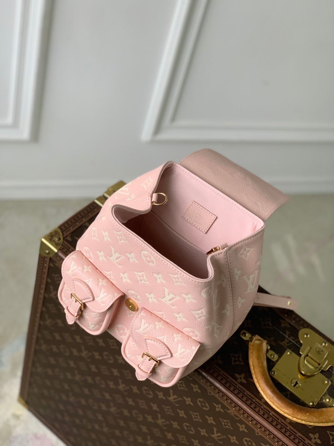 LOUIS VUITTON BACKUP BACKPACK 22 IN LIGHT PINK MONOGRAM EMPREINTE LEATHER