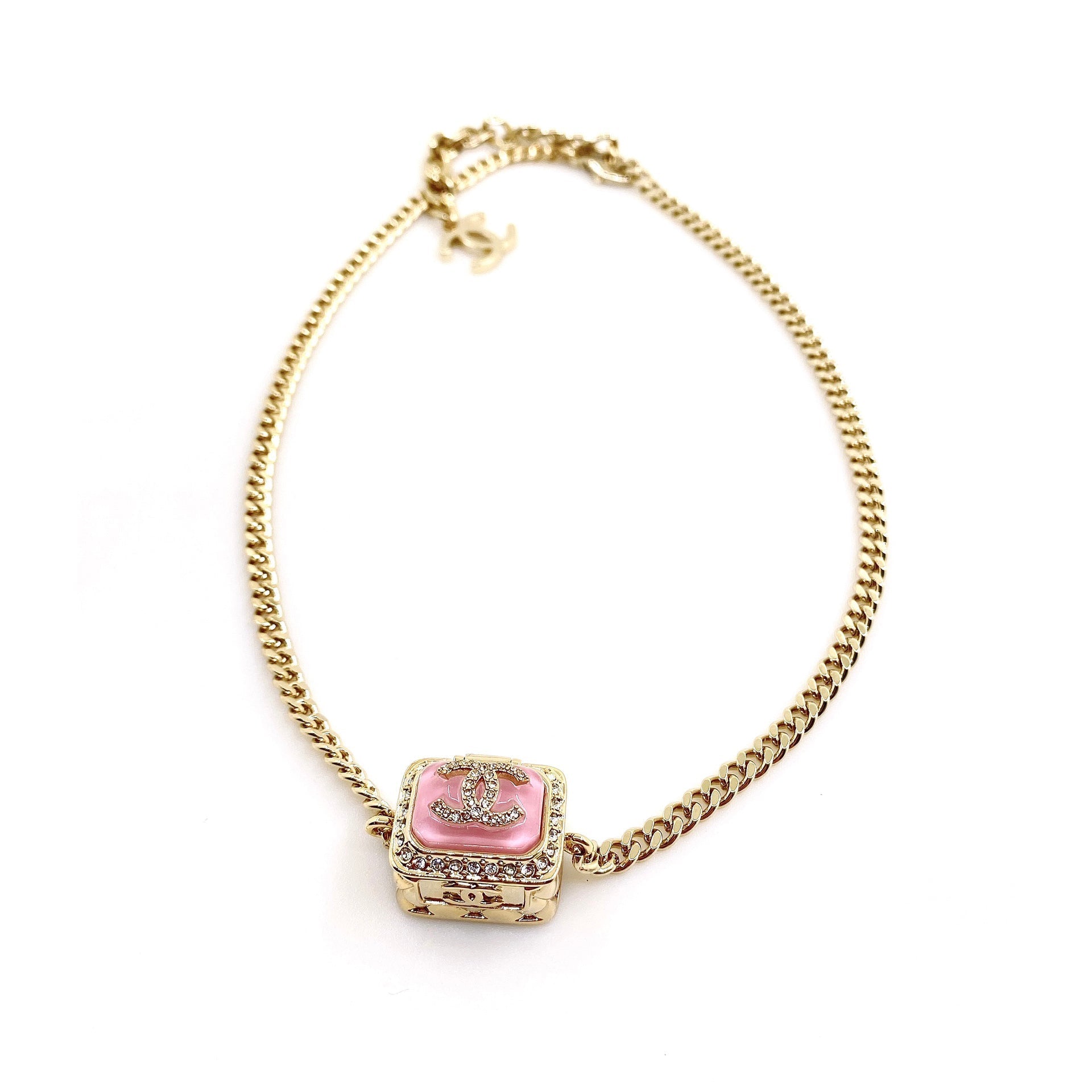 18K  Chanel Pink Resin Chain Necklace