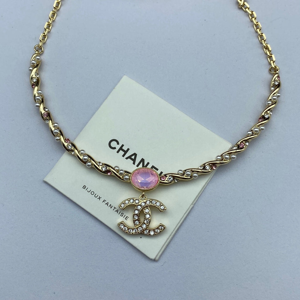 18K  Chanel Pink Crystal Necklace