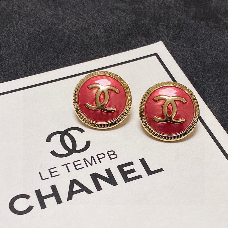 18K  Chanel Pink Round Earrings