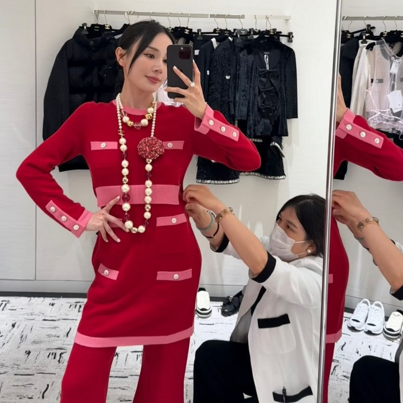 18K  Chanel Red Crystal Pearl Necklace
