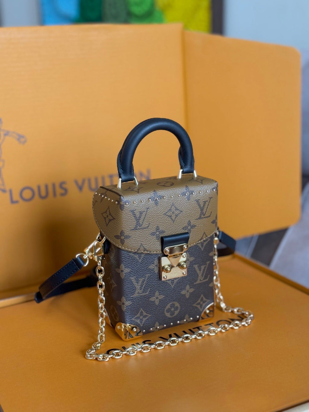 LOUIS VUITTON LV 25S CAMERA BOX BAG 18 IN BROWN MONOGRAM CALFSKIN GOLD HARDWARE