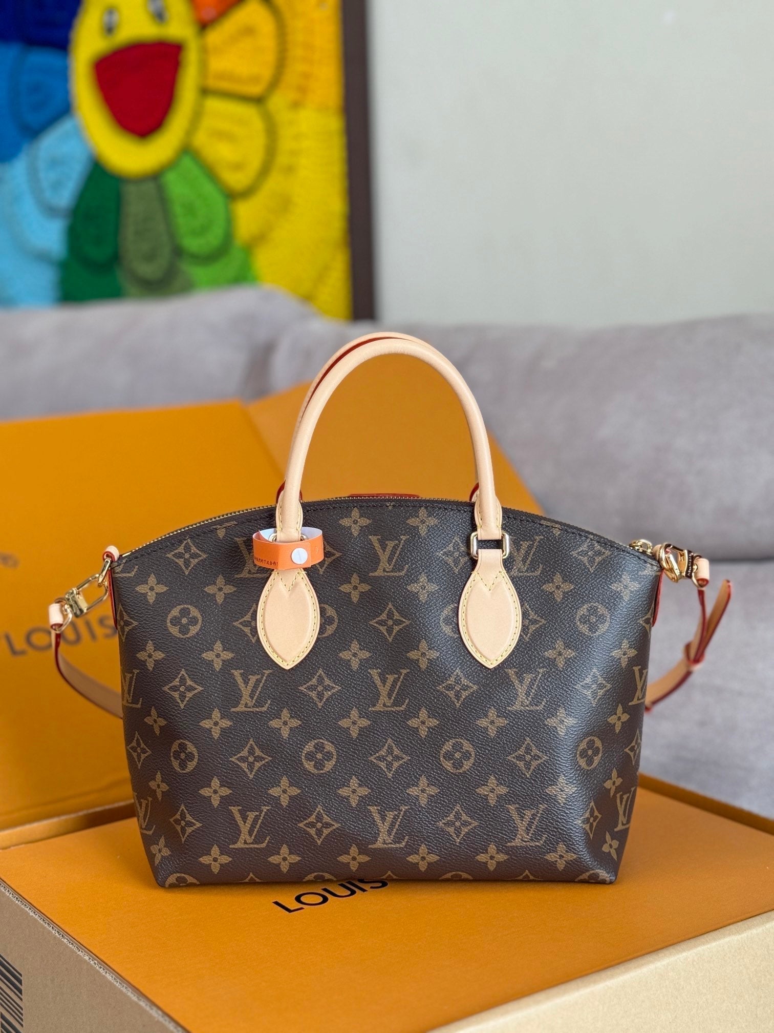 LOUIS VUITTON LV 25S BOÉTIE TOTE 25 IN BROWN MONOGRAM COATED CANVAS AND CALFSKIN GOLD HARDWARE
