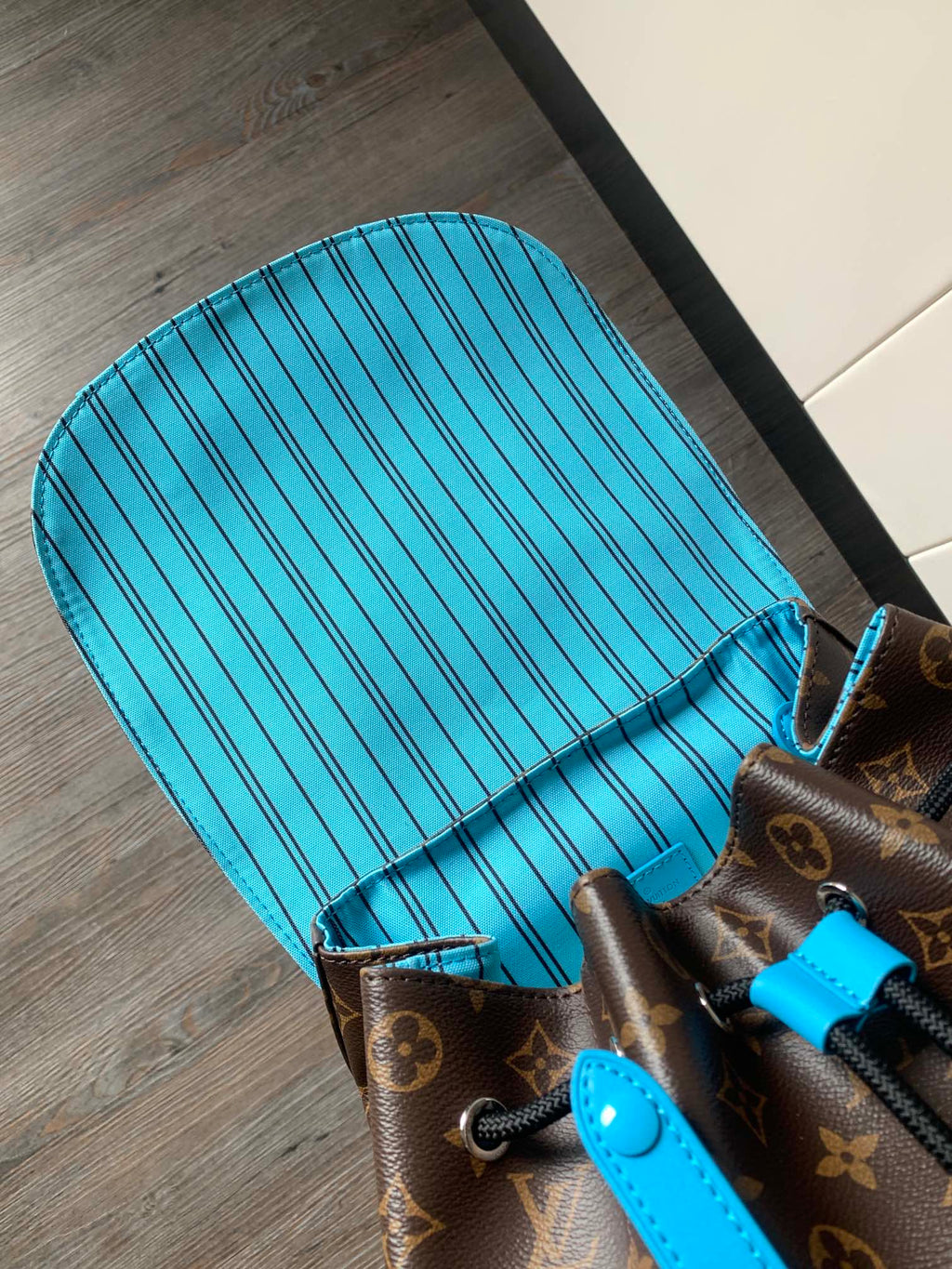 LOUIS VUITTON LV 25S CHRISTOPHER BACKPACK 48 IN BROWN AND CAPRI BLUE CANVAS MONOGRAM