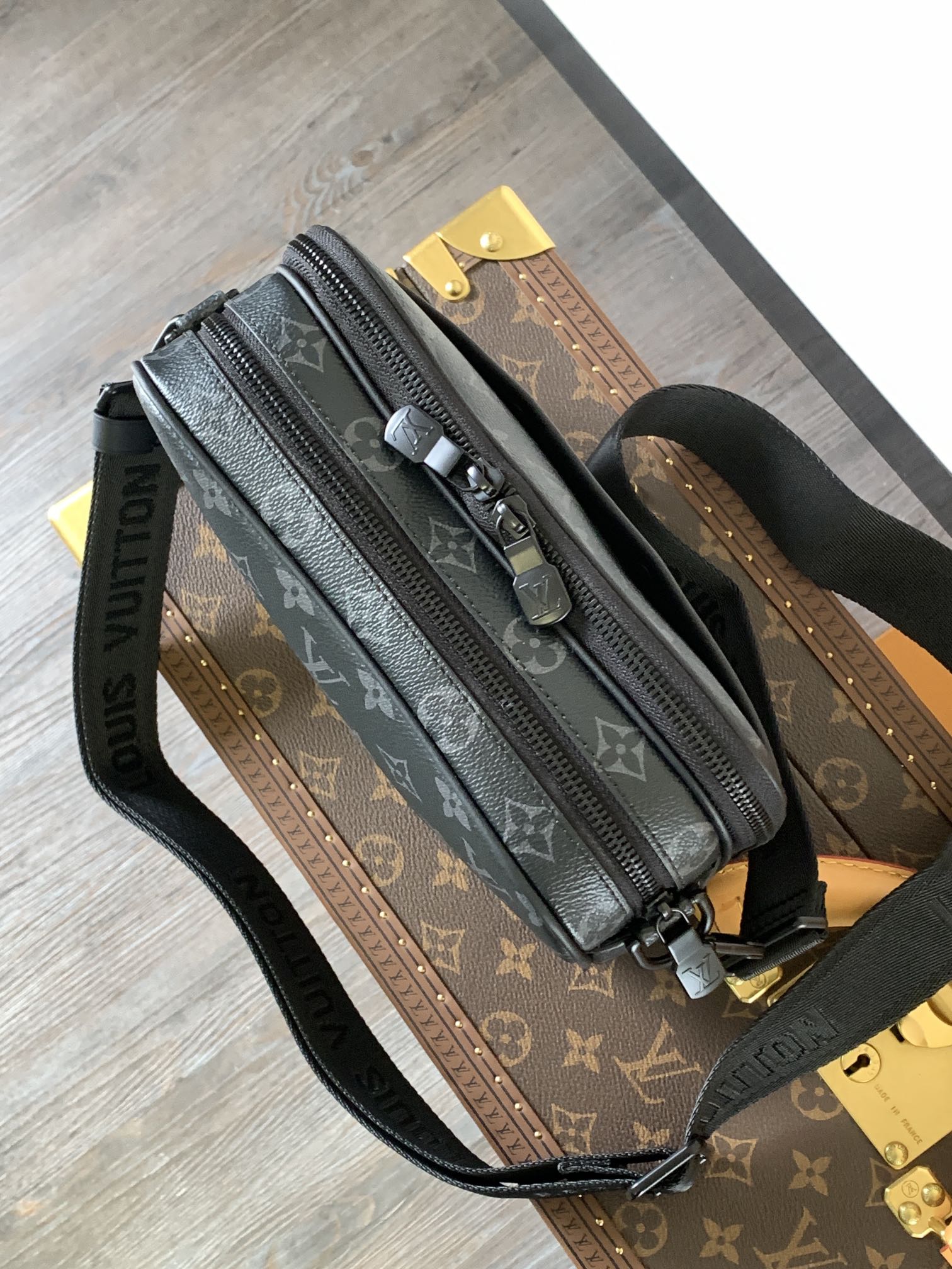 LOUIS VUITTON NANO ALPHA BAG 24 IN BLACK MONOGRAM ECLIPSE CANVAS AND COWHIDE