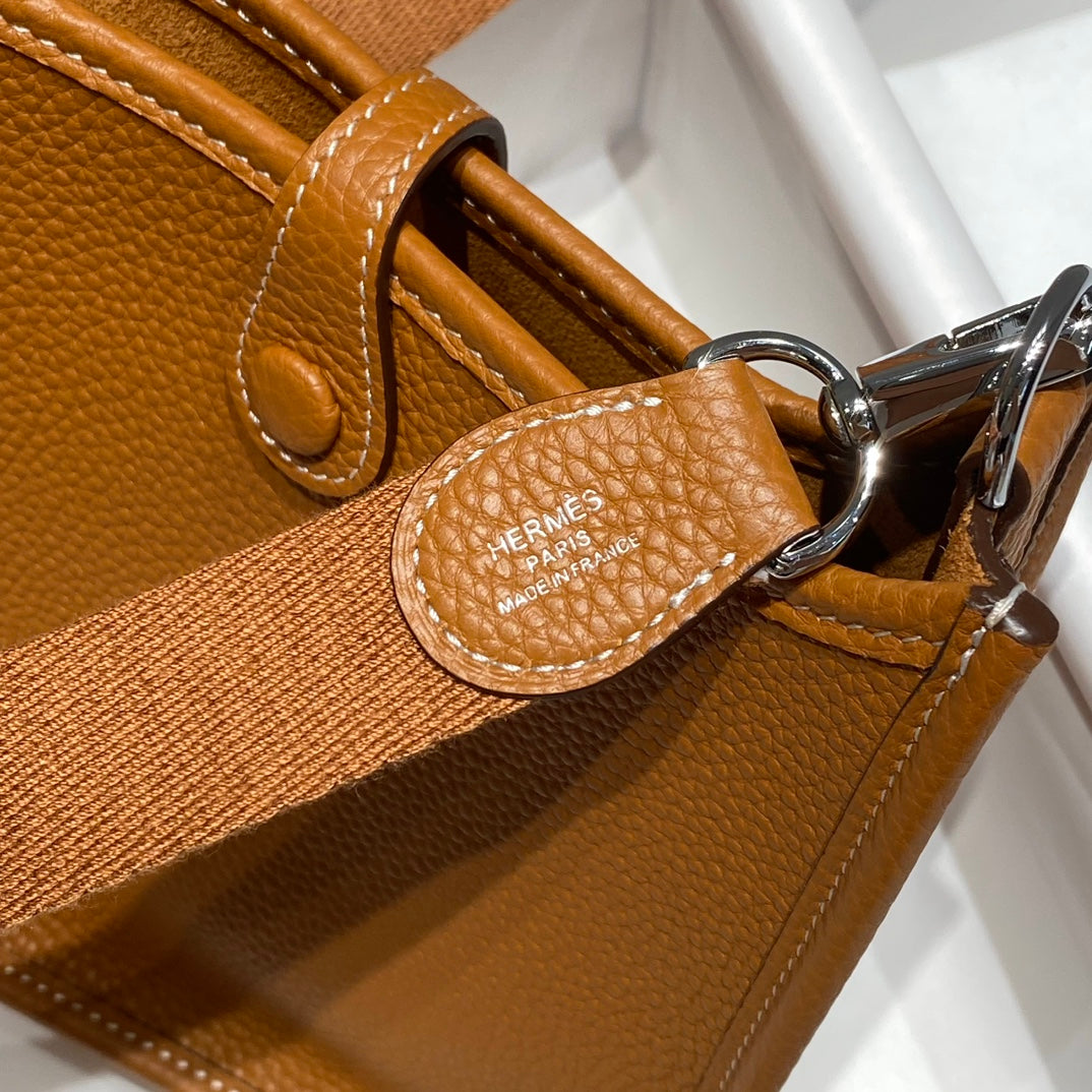 HERMES MINI NEO 18 EVELYNE BAG IN TAWNY BROWN GRAINED CALFSKIN